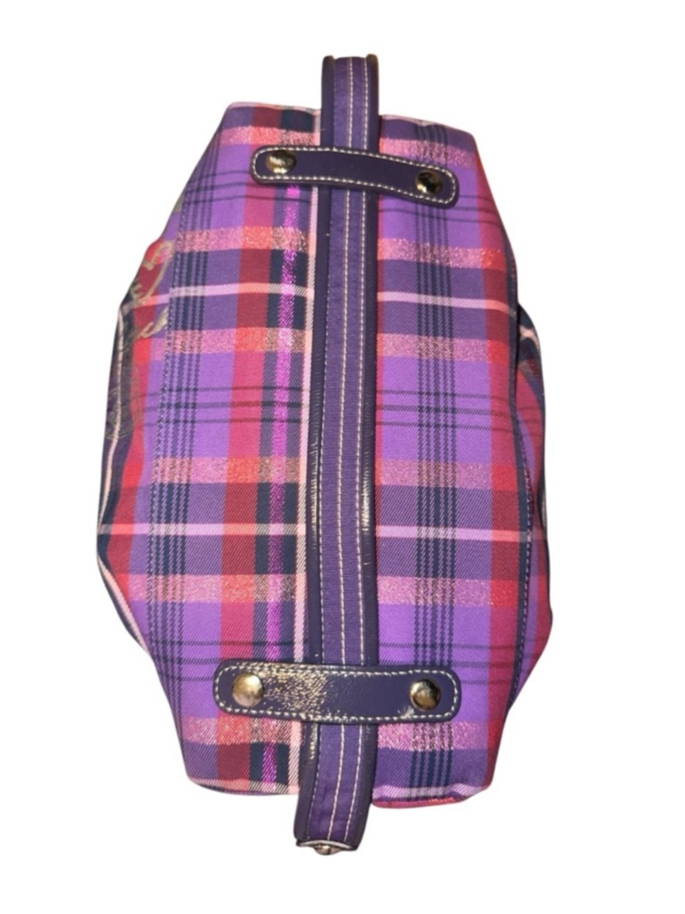 Coach Poppy Tartan Purple Plaid Satchel with Magenta Accents 4 hang tags - Picture 7 of 16
